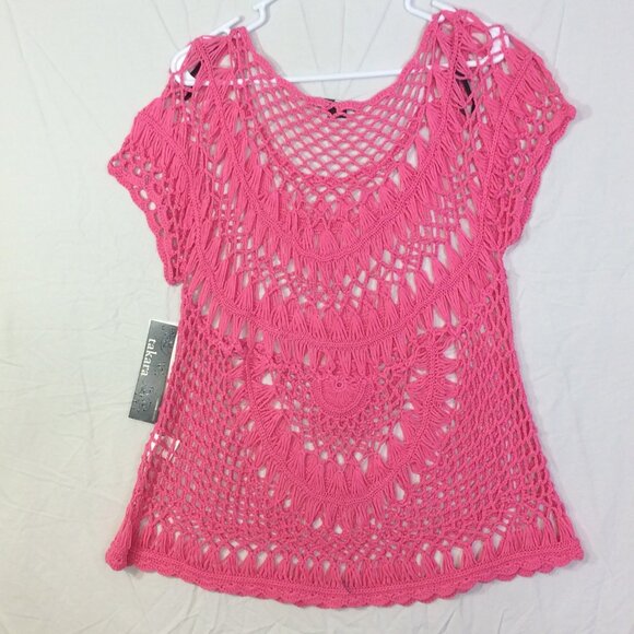 Takara Women Swimsuit Cover Up Top Pink Size Large BOHO Open Weave NWT - Picture 7 of 8